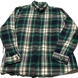 Lands End Green Plaid Flannel Shirt Sz XXL 2XL 18-18 1/2 Traditional Fit